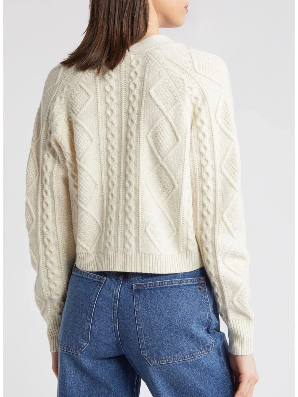 Madewell Cable Knit V-Neck Crop Cottagecore Cardigan Sweater in Cream Size Small